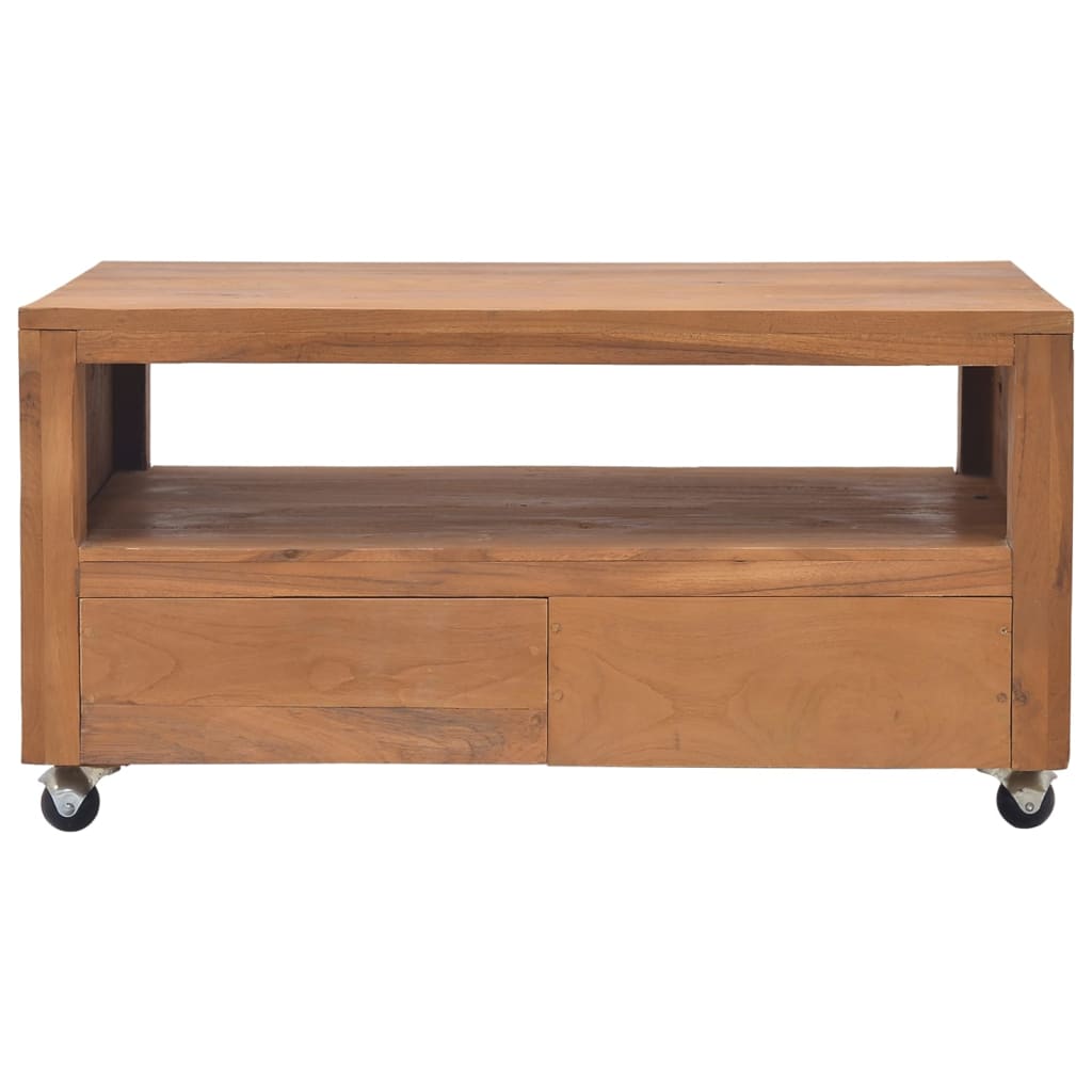 tv-skab med hjul 80x50x42 cm massivt teaktræ