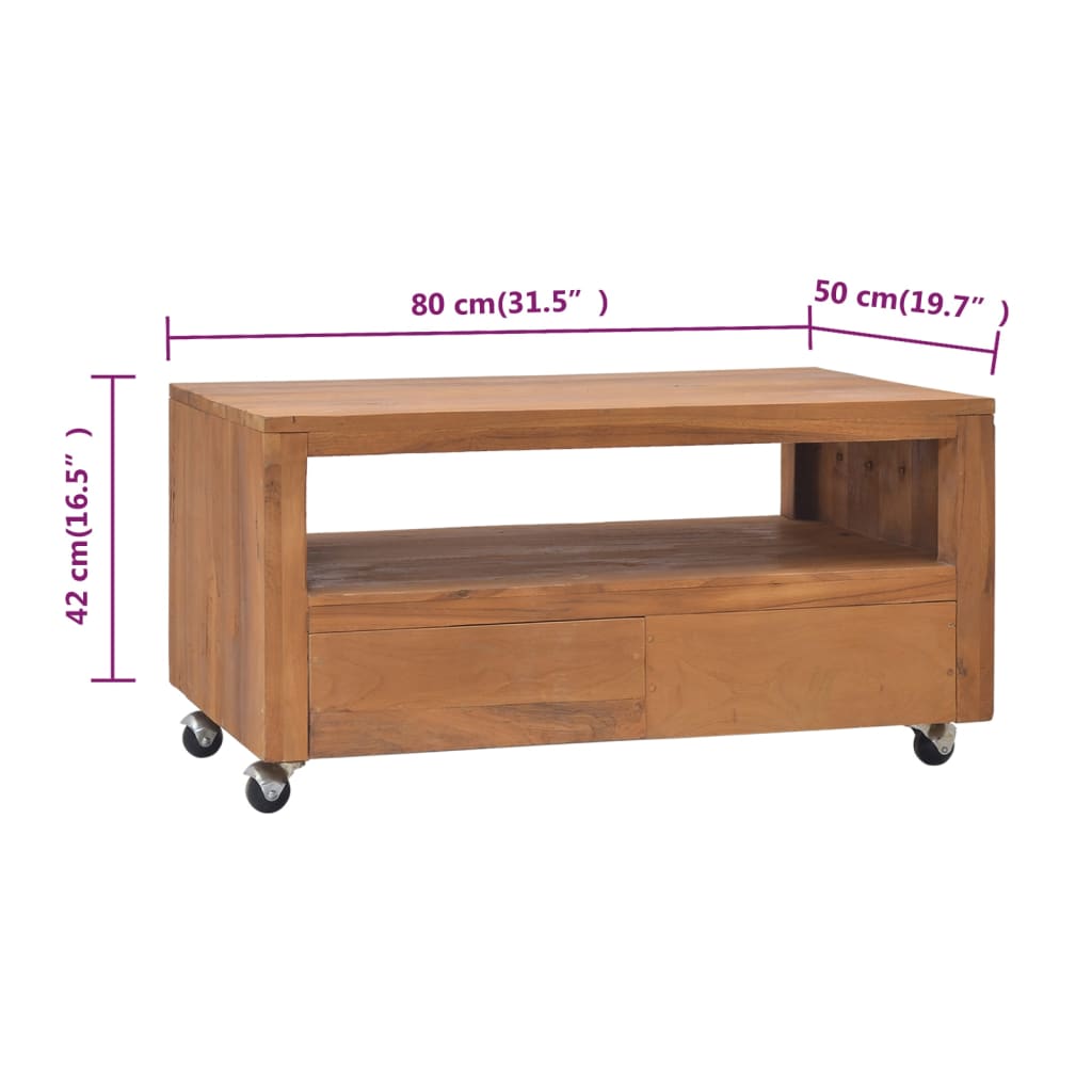 tv-skab med hjul 80x50x42 cm massivt teaktræ