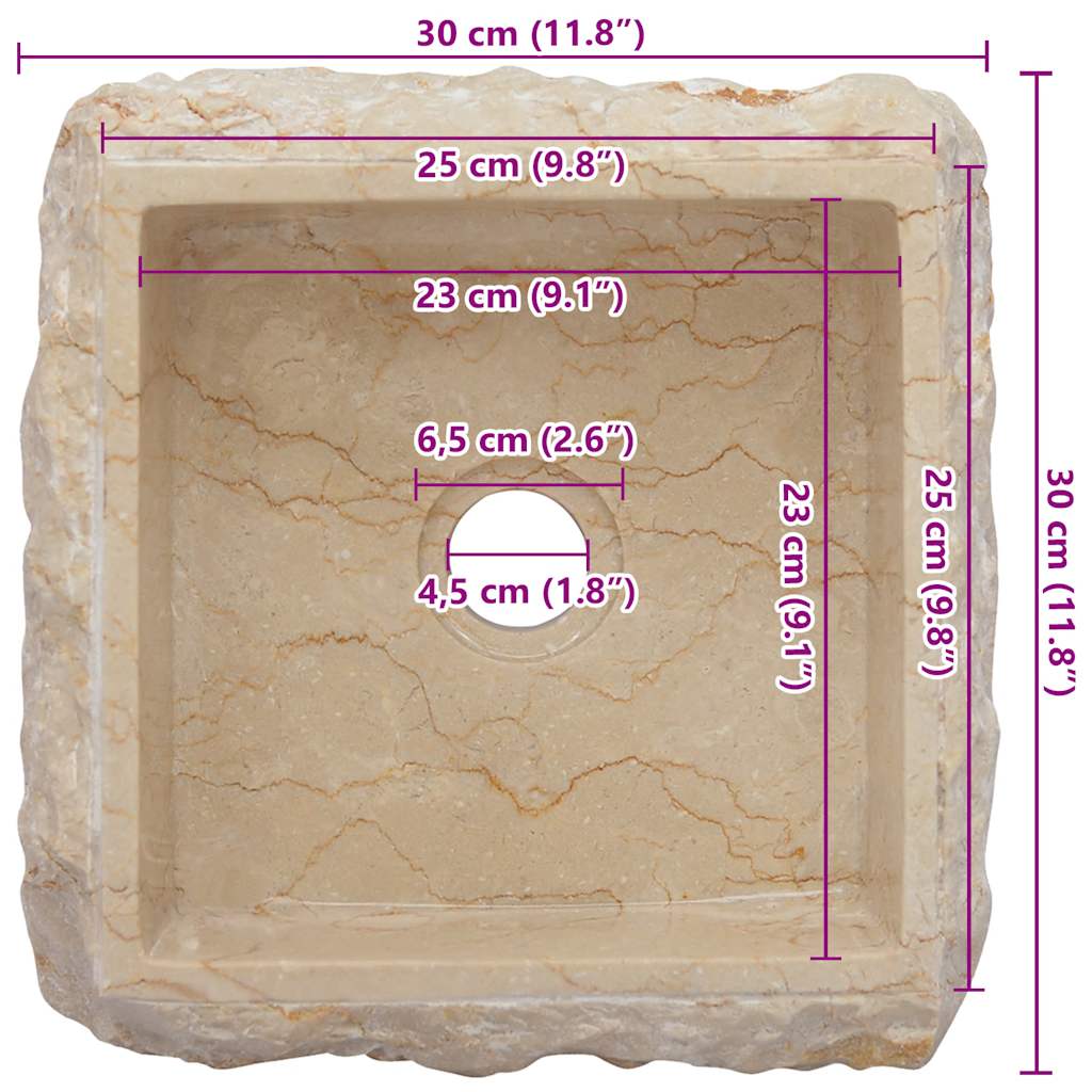 håndvask 30x30x13 cm marmor cremefarvet