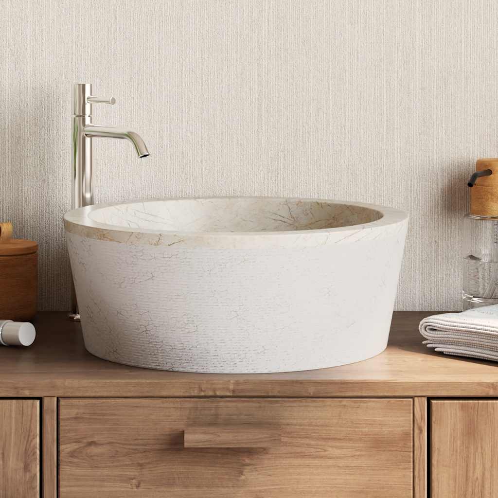 håndvask Ø40x15 cm marmor cremefarvet