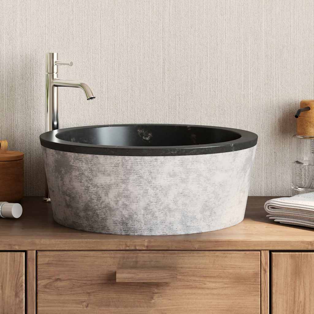 håndvask Ø40x15 cm marmor sort