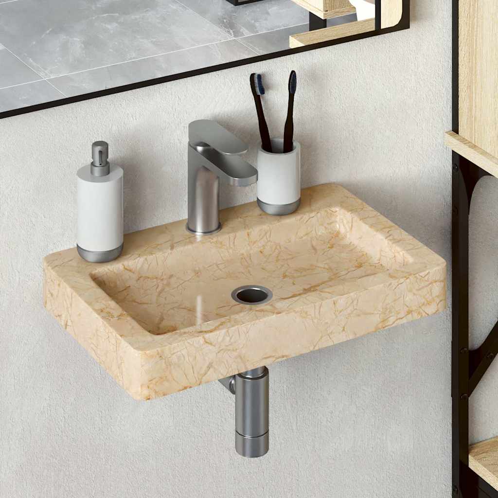 væghængt håndvask 38x24x6,5 cm marmor cremefarvet