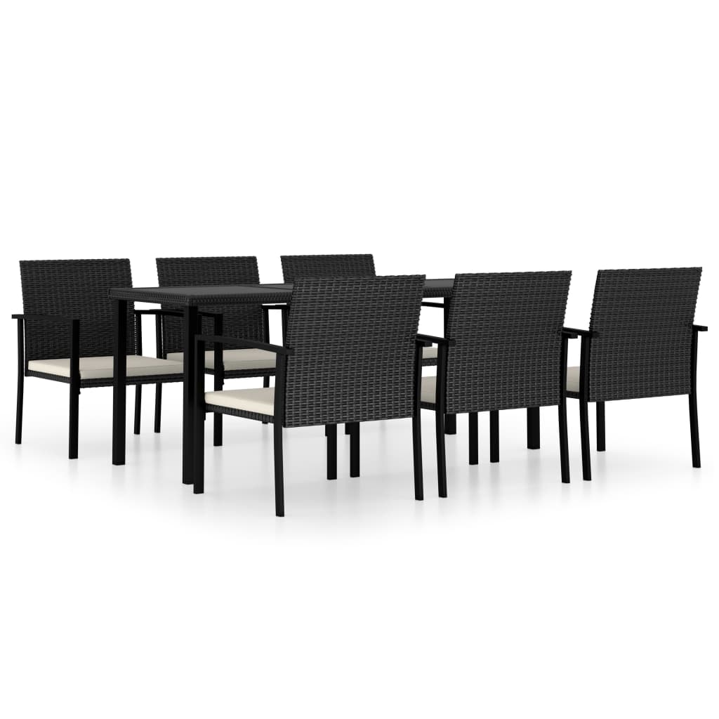 spisebordssæt til haven 7 dele polyrattan sort
