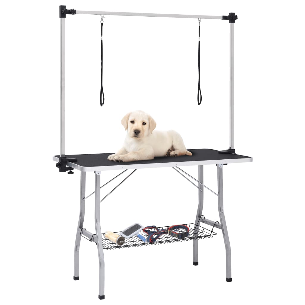 vaske-/trimmebord til hund justerbart m. 2 løkker og kurv