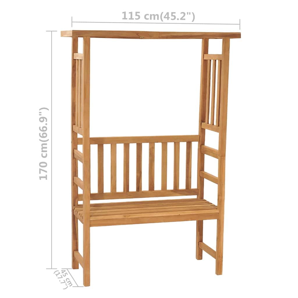 havebænk med pergola 115 cm massivt teaktræ