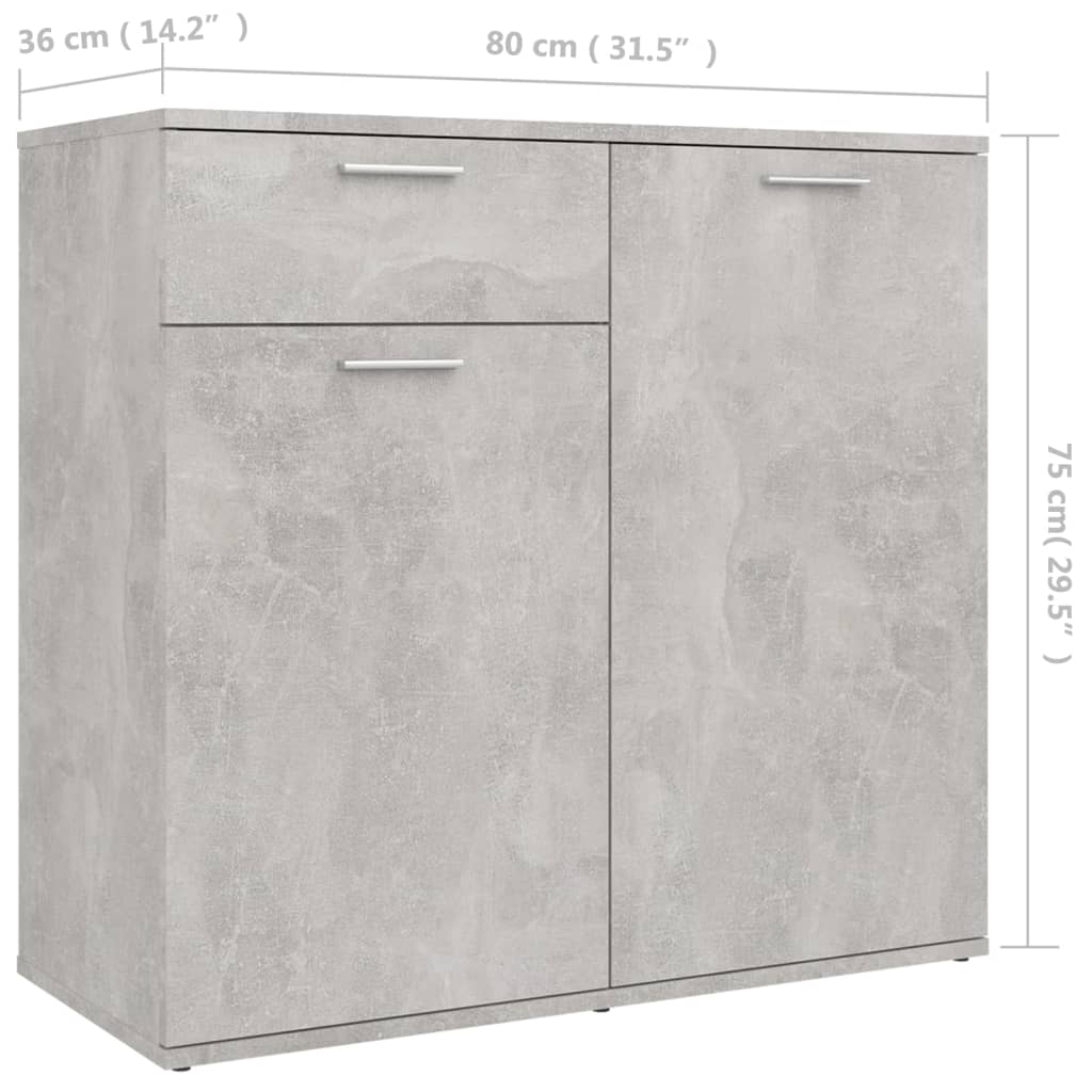 skænk 80x36x75 cm konstrueret træ betongrå