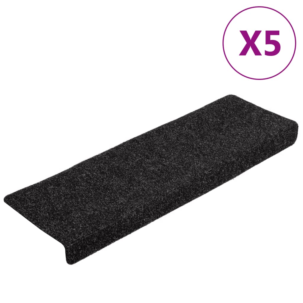 trappemåtter selvklæbende 5 stk. 65x21x4 cm sorte rektangulære kant