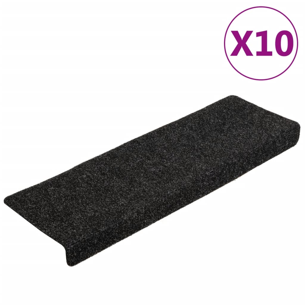 trappemåtter selvklæbende 10 stk. 65x21x4 cm sorte rektangulære kant