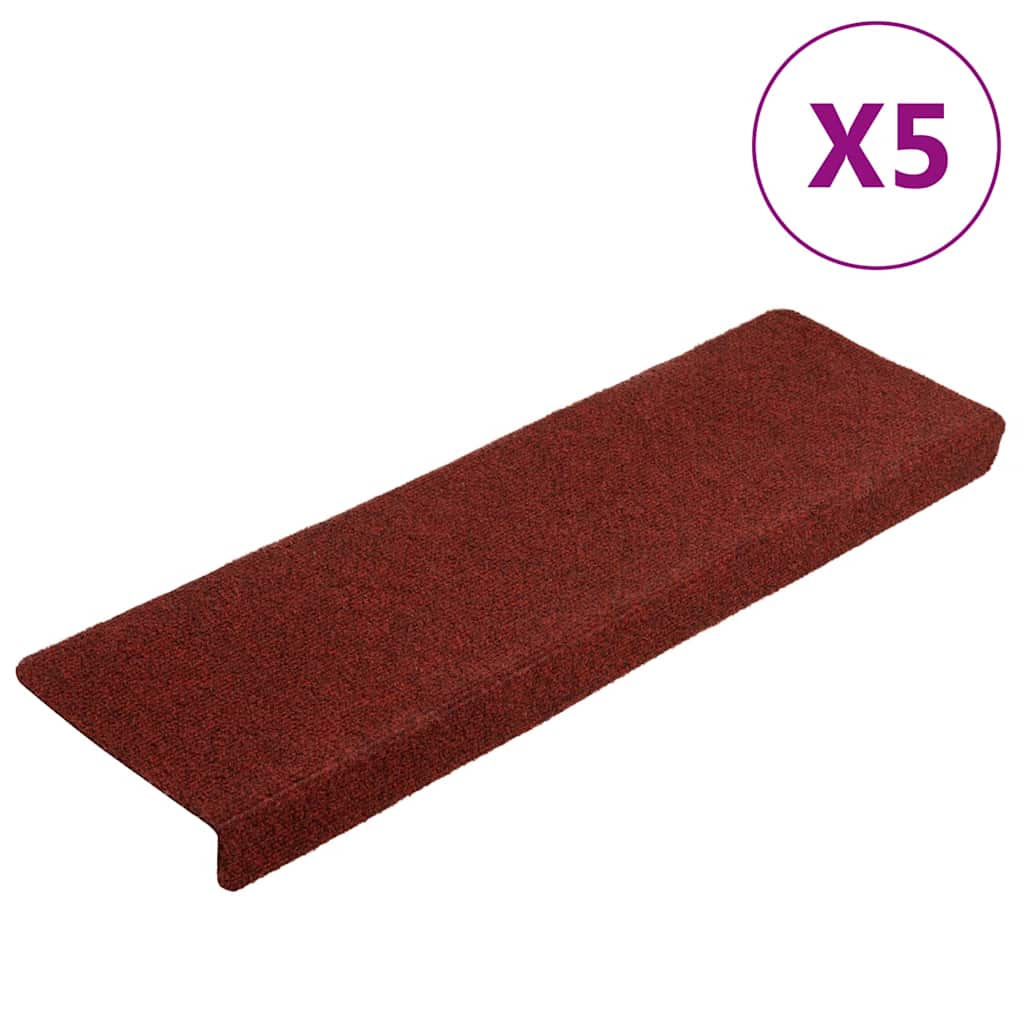 trappemåtter selvklæbende 5 stk. 65x21x4 cm bordeauxrød rektangulær kant