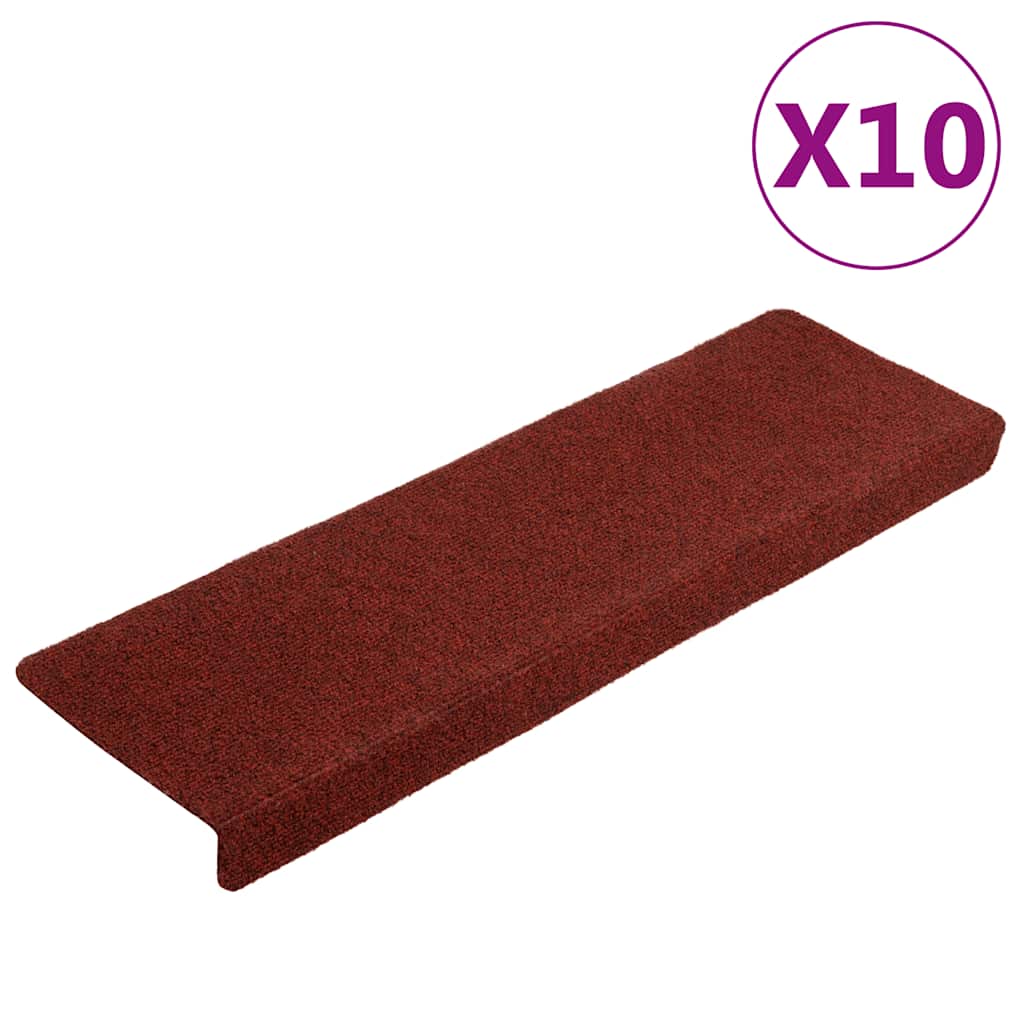 trappemåtter selvklæbende 10 stk. 65x21x4 cm bordeauxrød rektangulær kant
