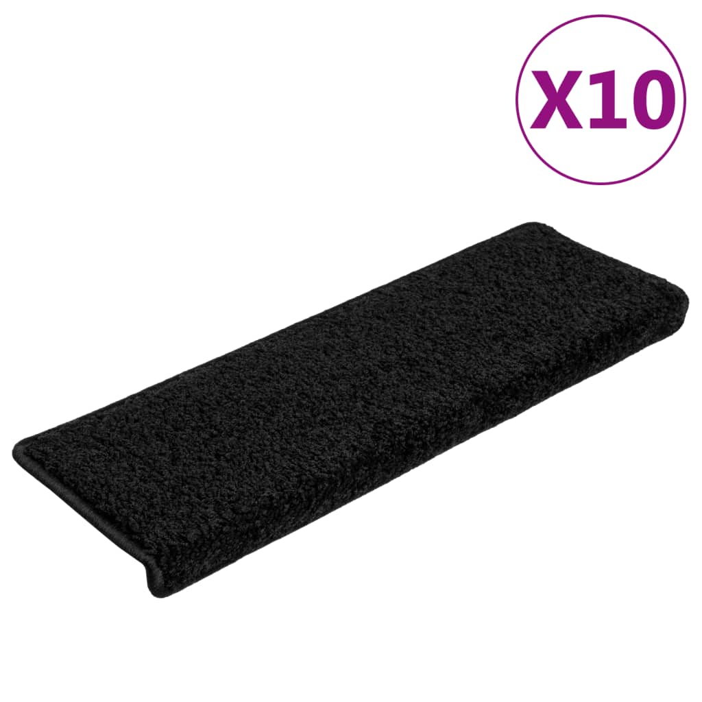 trappemåtter 10 stk. 65x21x4 cm sorte rektangulære kanter