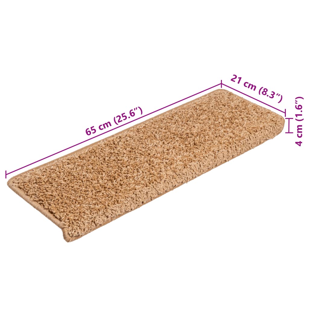 trappemåtter 10 stk. 65x21x4 cm beige rektangulær kant