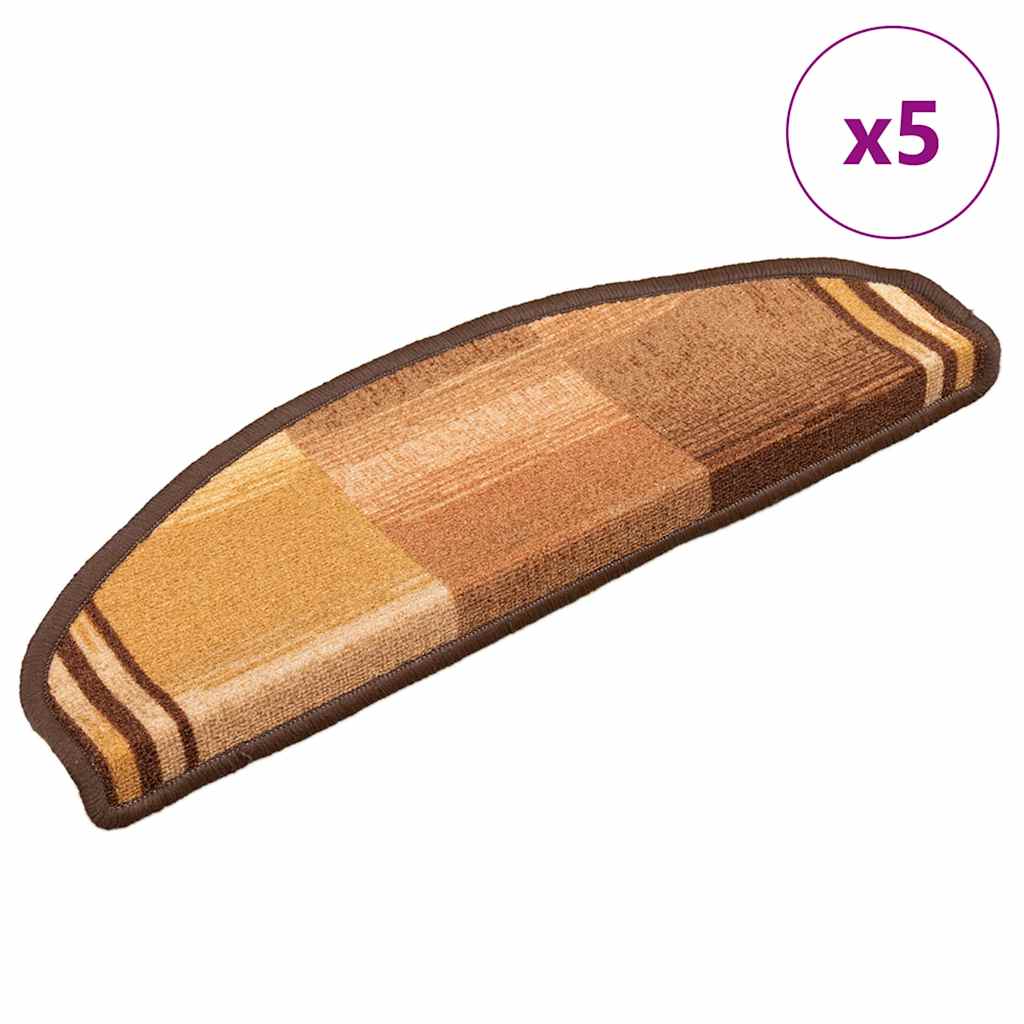 selvklæbende trappemåtter 5 stk. 65x21x4 cm brun
