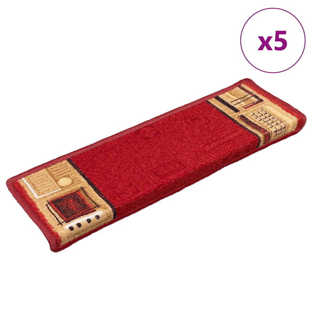 selvklæbende trappemåtter 5 stk. 65x21x4 cm rød