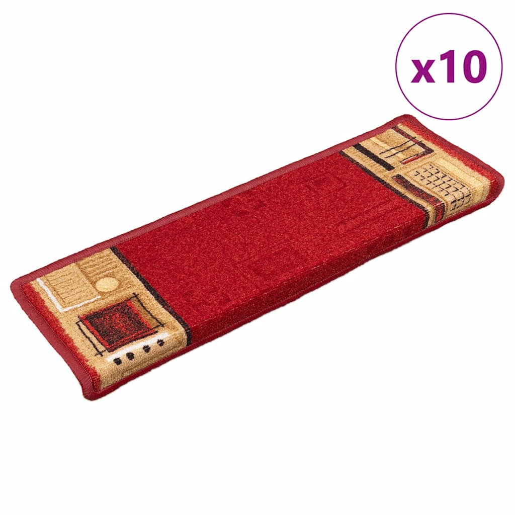 selvklæbende trappemåtter 10 stk. 65x21x4 cm rød