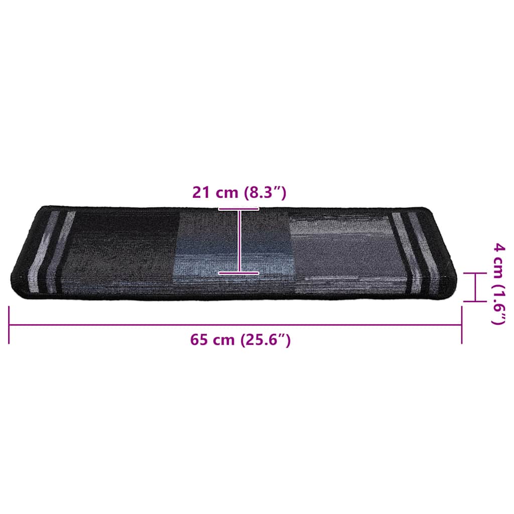 selvklæbende trappemåtter 10 stk. 65x21x4 cm sort og grå