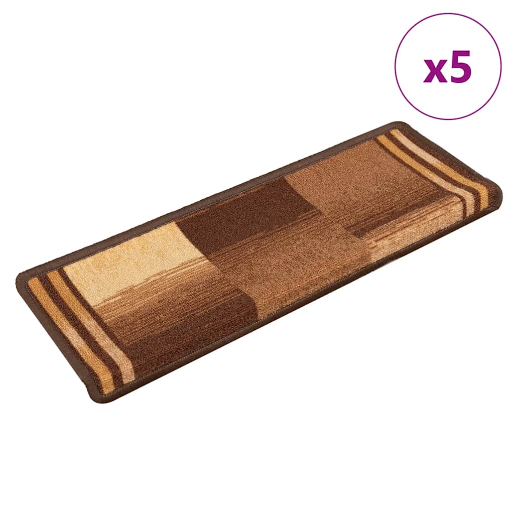 selvklæbende trappemåtter 5 stk. 65x21x4 cm brun