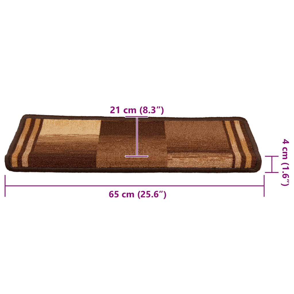 selvklæbende trappemåtter 5 stk. 65x21x4 cm brun