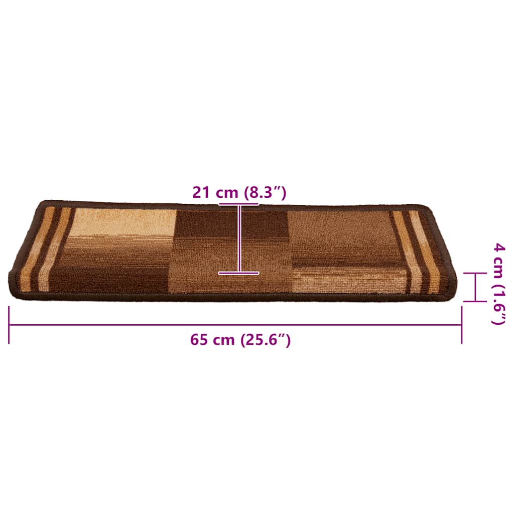 selvklæbende trappemåtter 10 stk. 65x21x4 cm brun