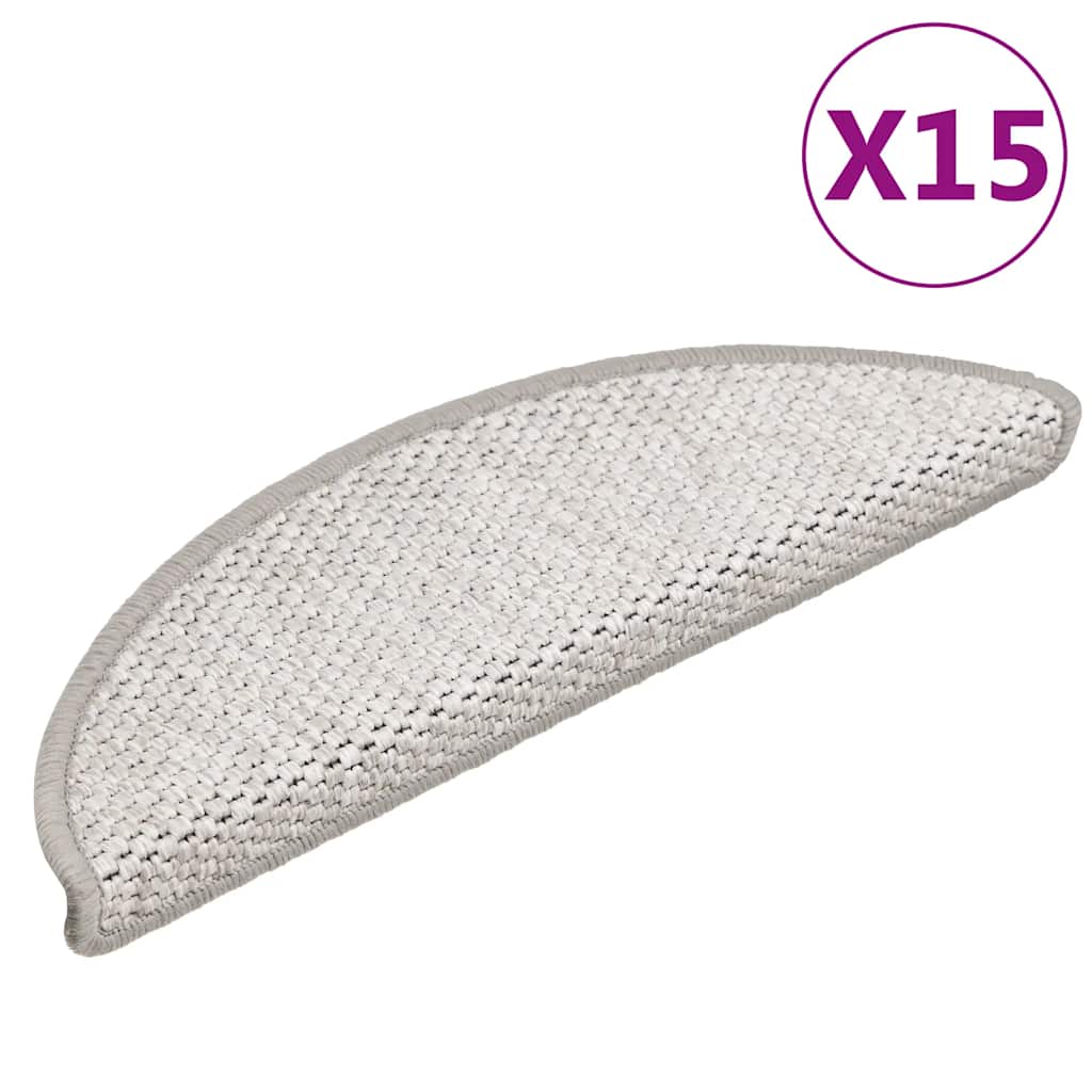 selvklæbende trappemåtter 15 stk. 56x17x3 cm sisal-look platina