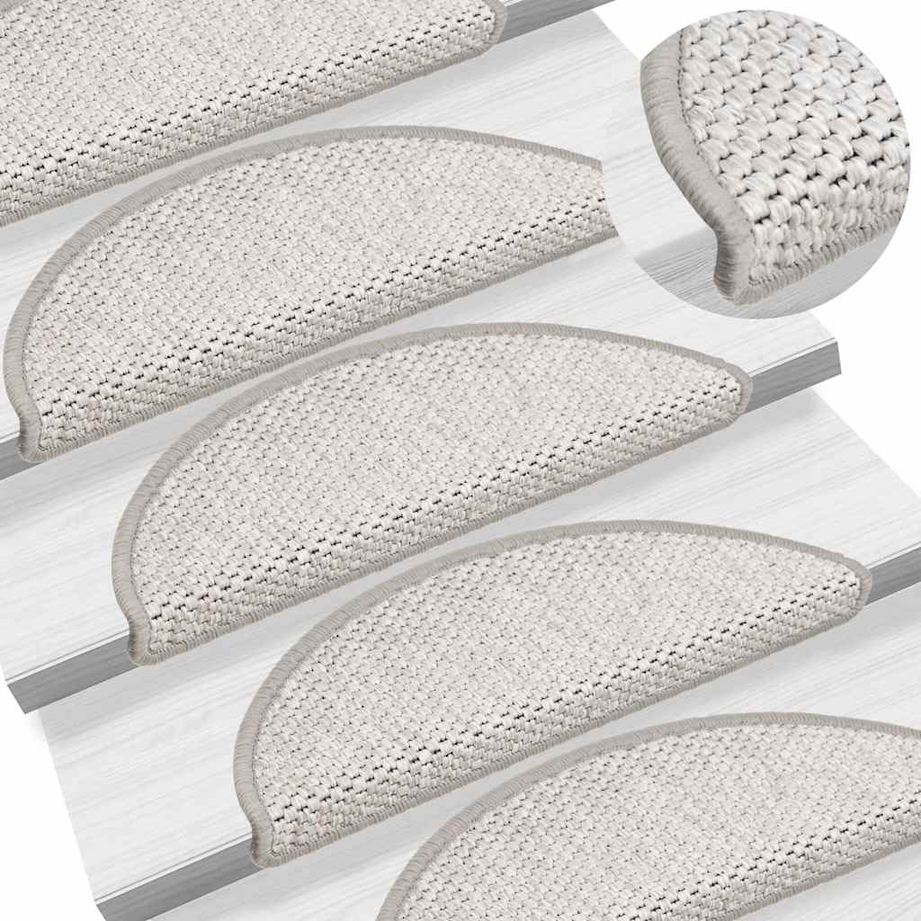 selvklæbende trappemåtter 15 stk. 56x17x3 cm sisal-look platina