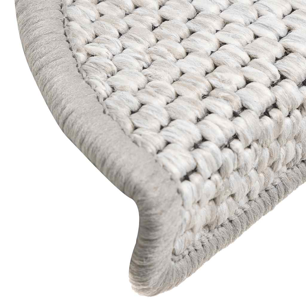 selvklæbende trappemåtter 15 stk. 56x17x3 cm sisal-look platina