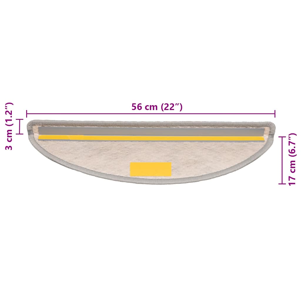 selvklæbende trappemåtter 15 stk. 56x17x3 cm sisal-look platina