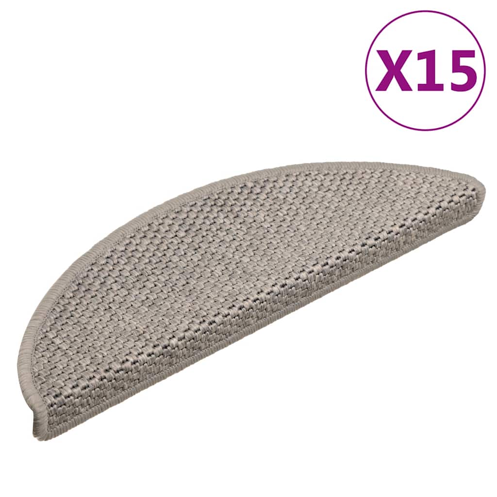 selvklæbende trappemåtter 15 stk. 56x17x3 cm sisal-look sølv