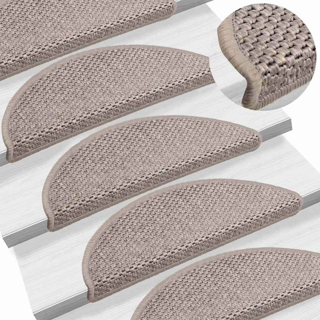 selvklæbende trappemåtter 15 stk. 56x17x3 cm sisal-look sølv