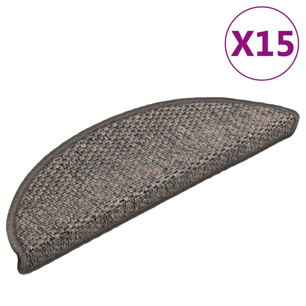 selvklæbende trappemåtter 15 stk. 56x17x3 cm sisal grå-beige