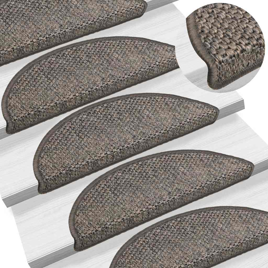 selvklæbende trappemåtter 15 stk. 56x17x3 cm sisal grå-beige