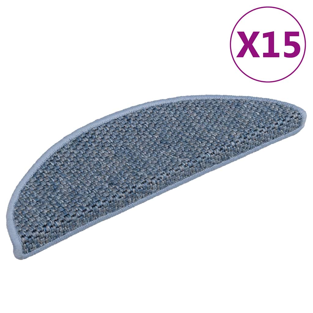 selvklæbende trappemåtter 15 stk. 56x17x3 cm sisal-look blå