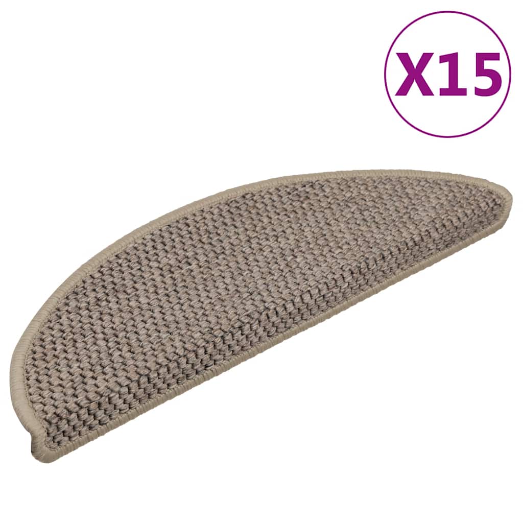 selvklæbende trappemåtter 15 stk. 56x17x3 cm sisal-look beige