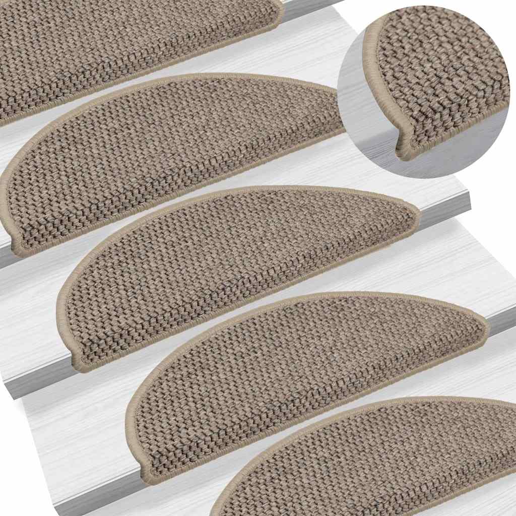 selvklæbende trappemåtter 15 stk. 56x17x3 cm sisal-look beige
