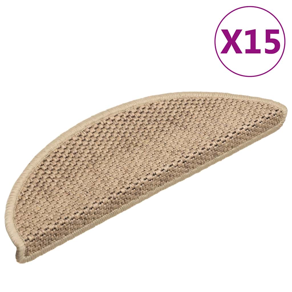 selvklæbende trappemåtter 15stk. 56x17x3cm sisal-look sandfarve