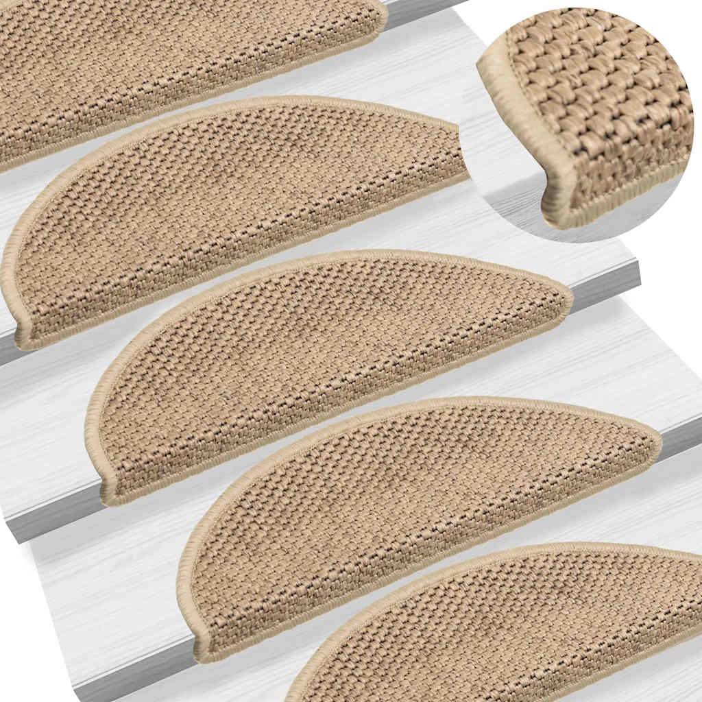 selvklæbende trappemåtter 15stk. 56x17x3cm sisal-look sandfarve
