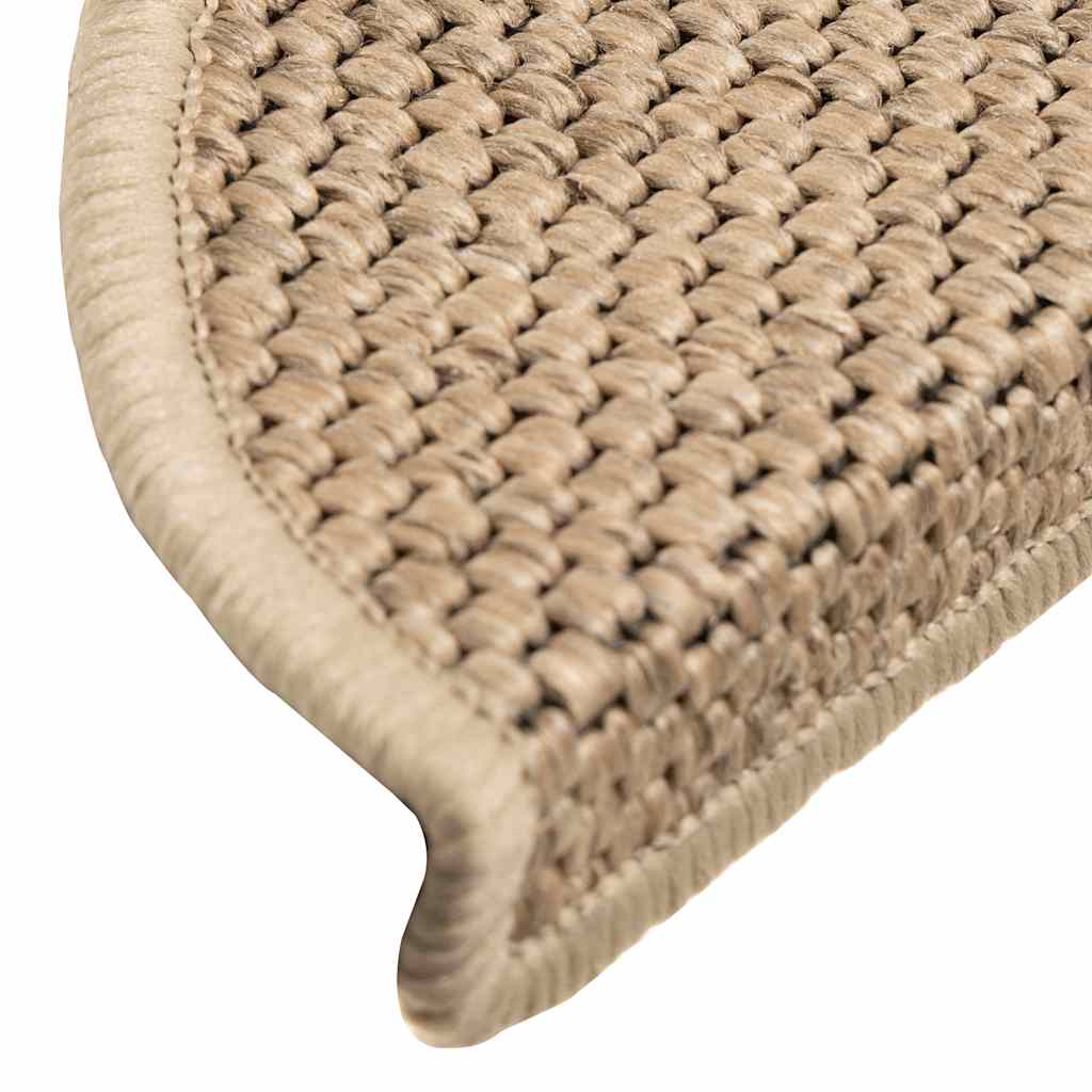 selvklæbende trappemåtter 15stk. 56x17x3cm sisal-look sandfarve