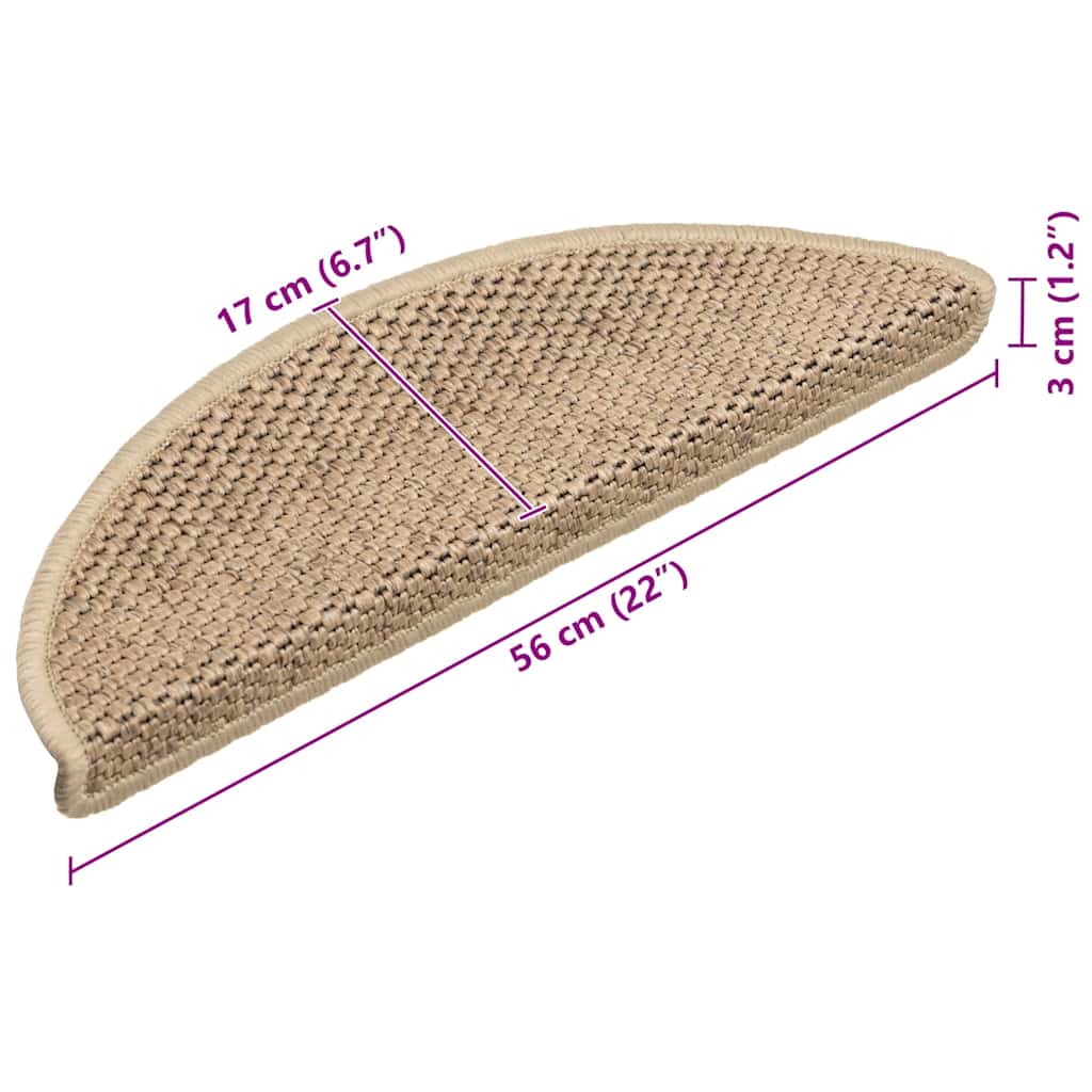 selvklæbende trappemåtter 15stk. 56x17x3cm sisal-look sandfarve