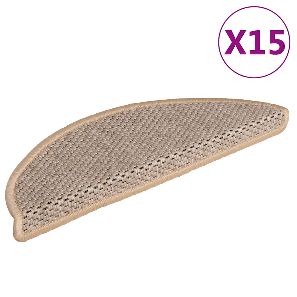 selvklæbende trappemåtter 15stk. 56x17x3cm sisal-look lys beige