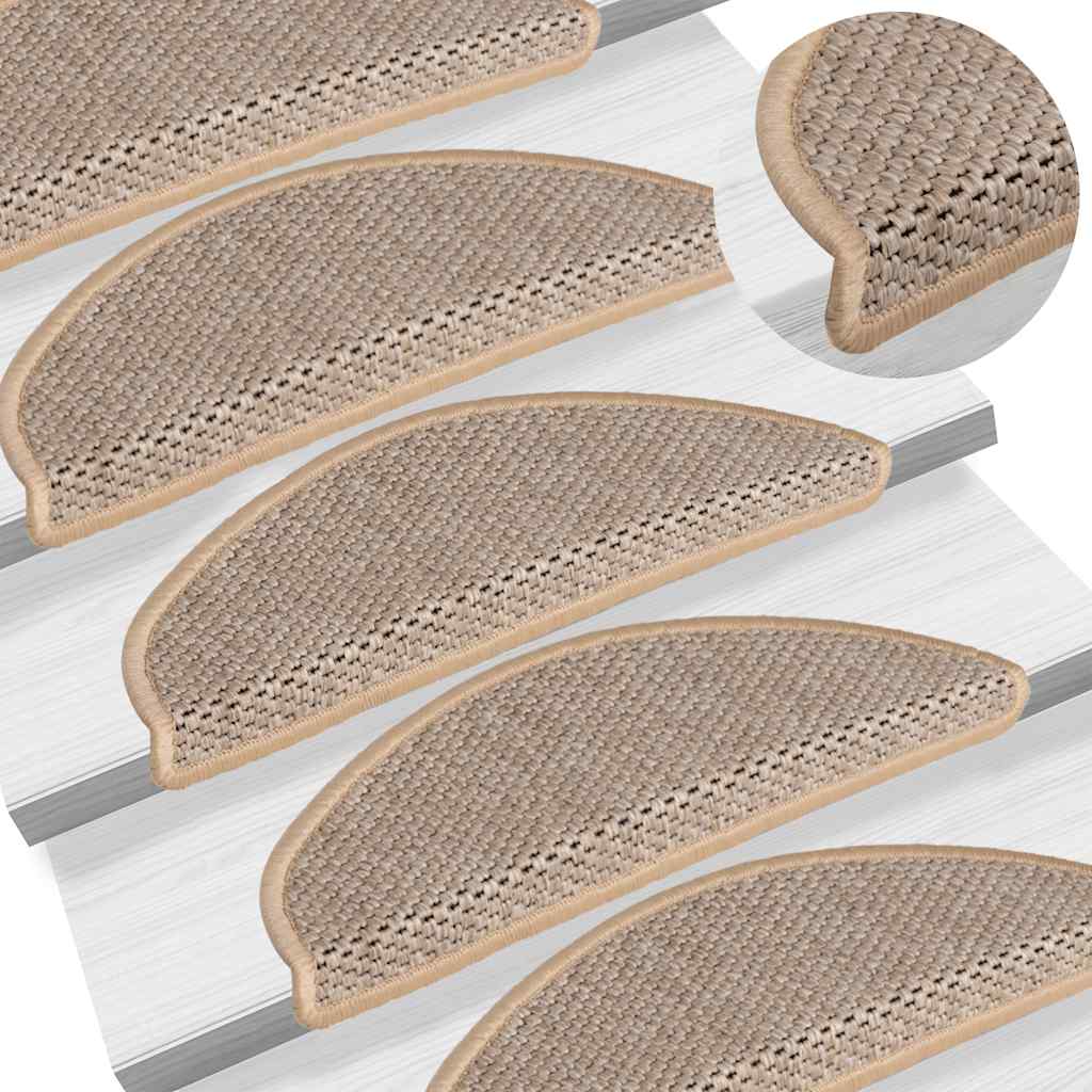 selvklæbende trappemåtter 15stk. 56x17x3cm sisal-look lys beige