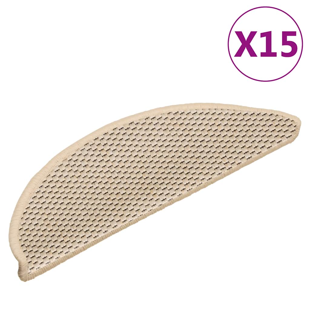 selvklæbende trappemåtter 15 stk. 56x17x3 cm sisal-look creme