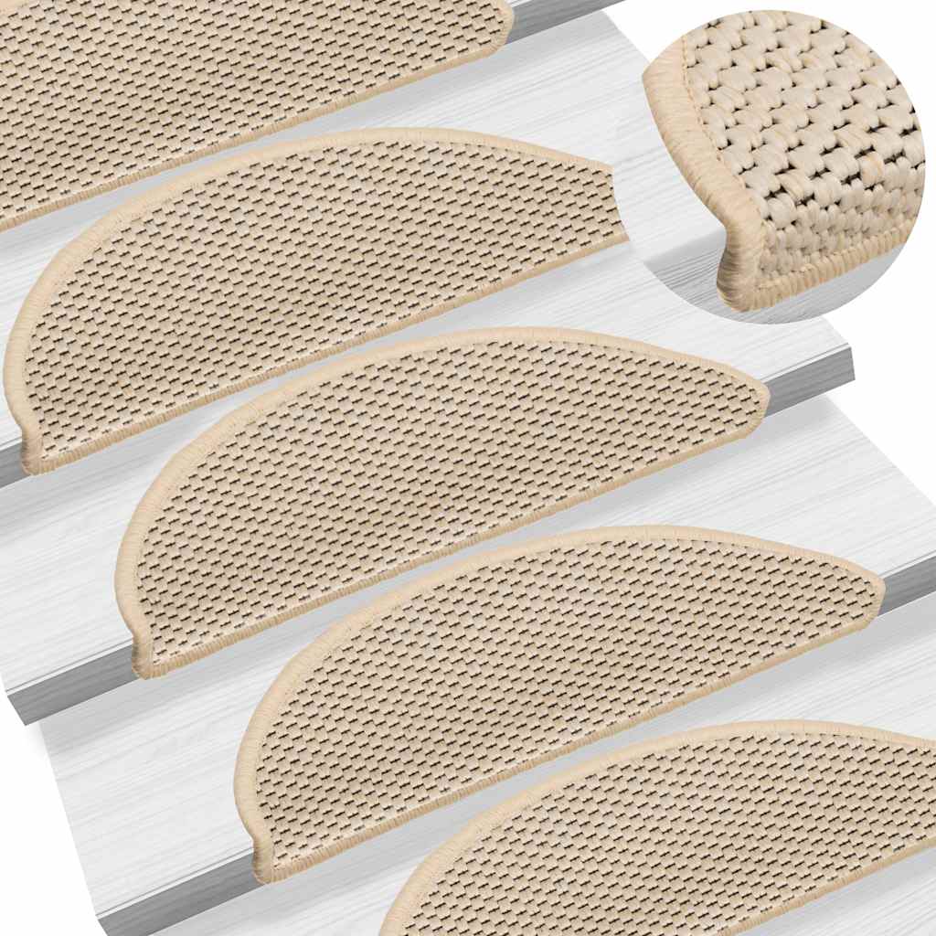selvklæbende trappemåtter 15 stk. 56x17x3 cm sisal-look creme