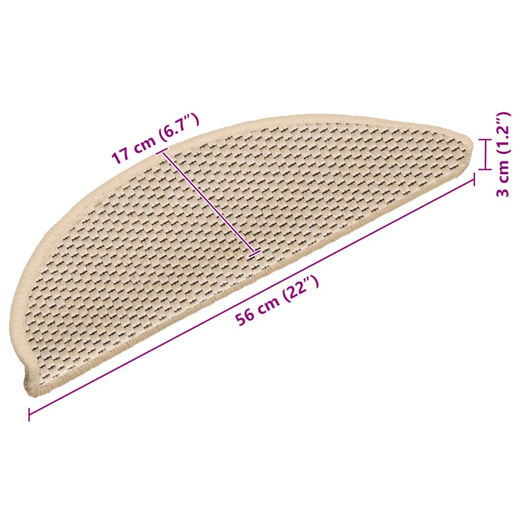 selvklæbende trappemåtter 15 stk. 56x17x3 cm sisal-look creme