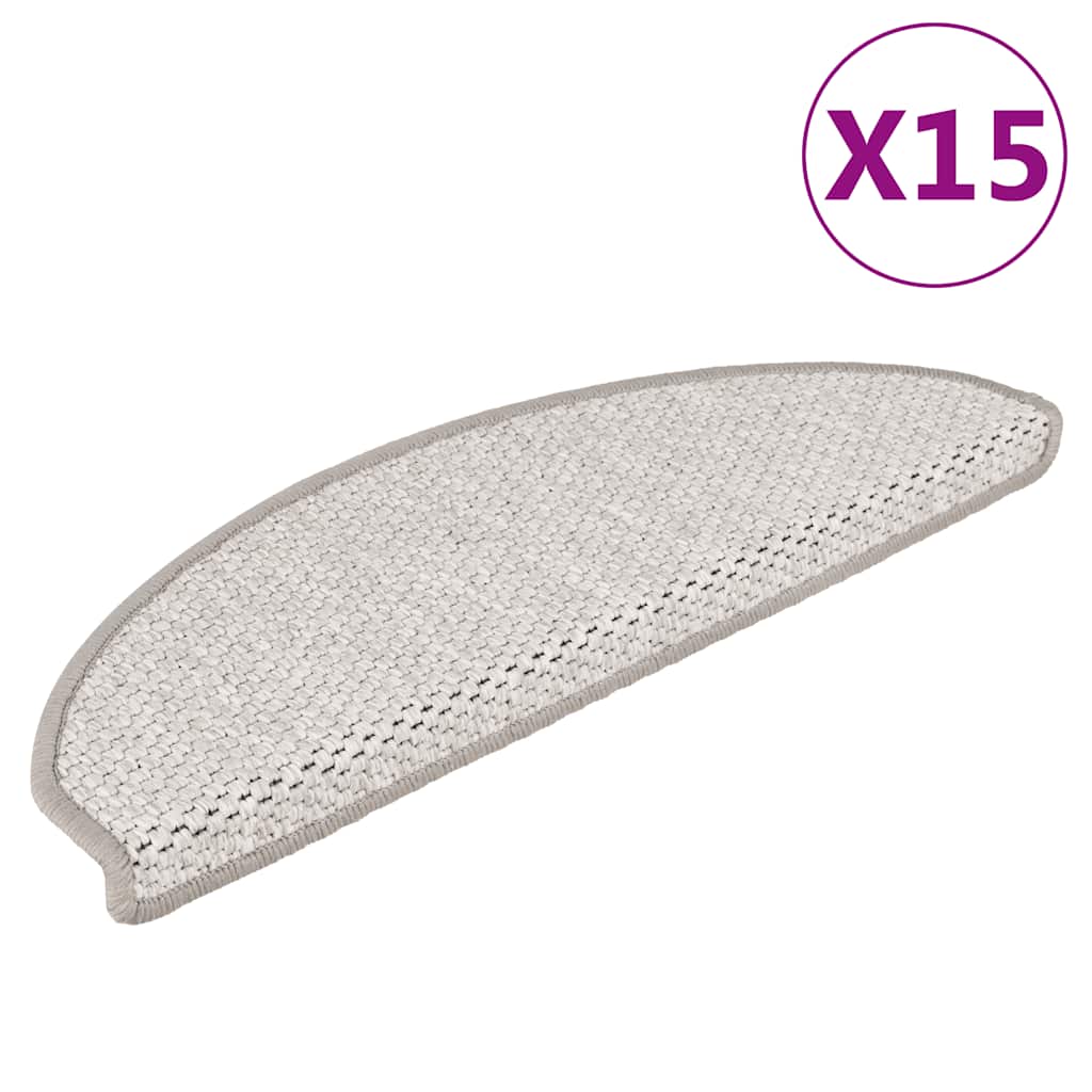 selvklæbende trappemåtter 15 stk. 65x21x4 cm sisal-look platina