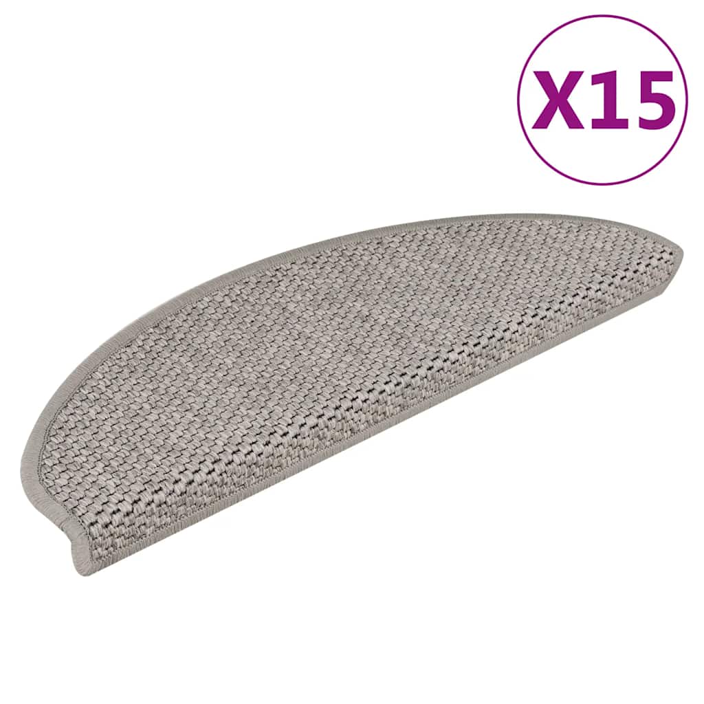 selvklæbende trappemåtter 15 stk. 65x21x4 cm sisal-look sølv