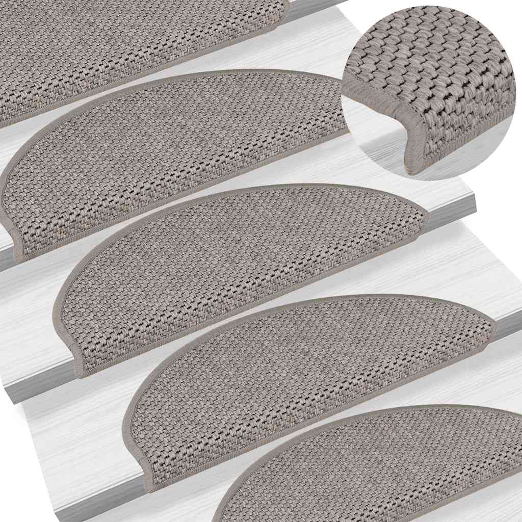 selvklæbende trappemåtter 15 stk. 65x21x4 cm sisal-look sølv