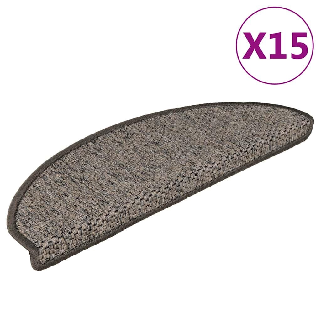 selvklæbende trappemåtter 15 stk. 65x21x4 cm sisal grå-beige