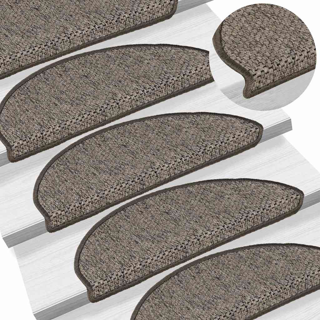 selvklæbende trappemåtter 15 stk. 65x21x4 cm sisal grå-beige