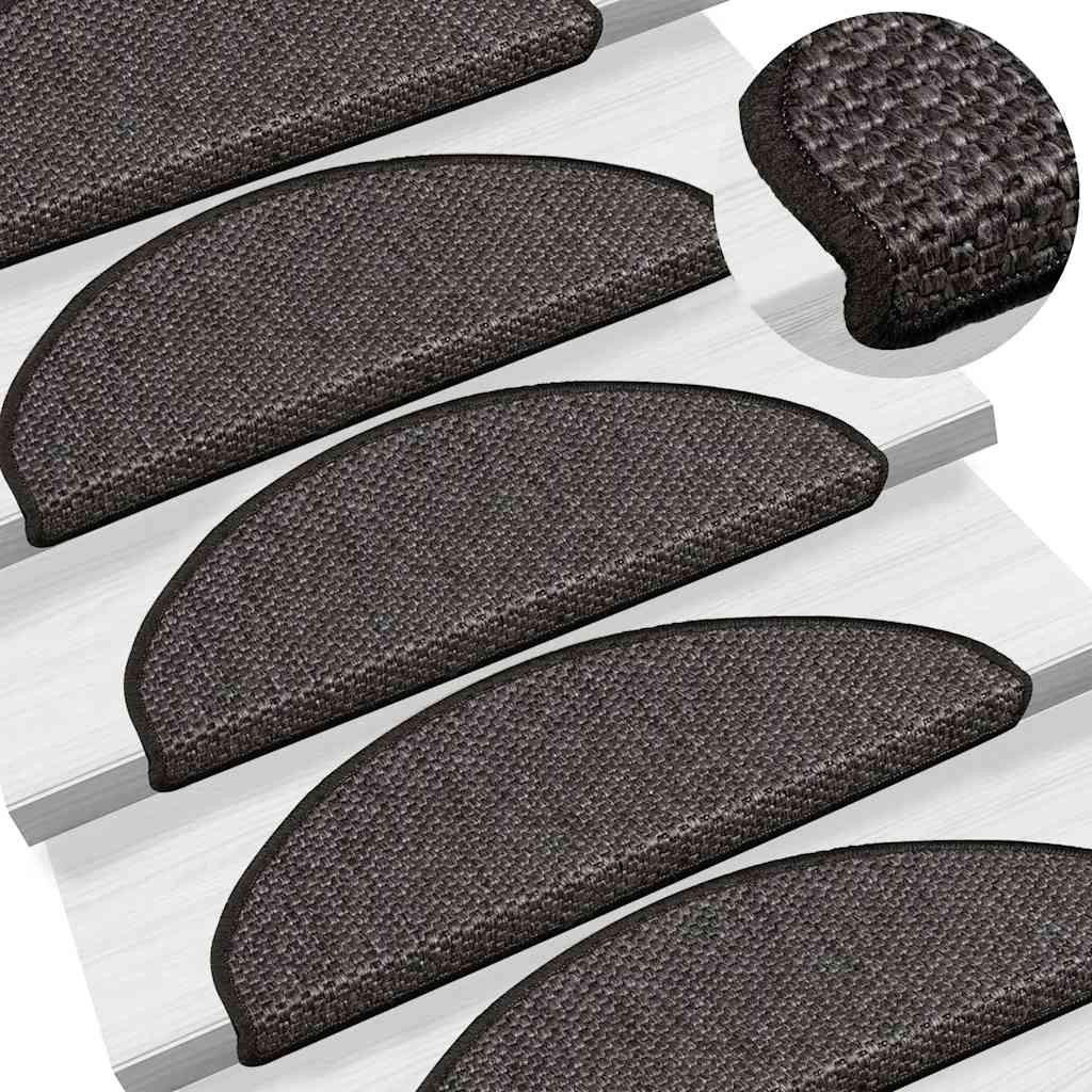selvklæbende trappemåtter 15 stk. 65x21x4cm sisal-look antracit
