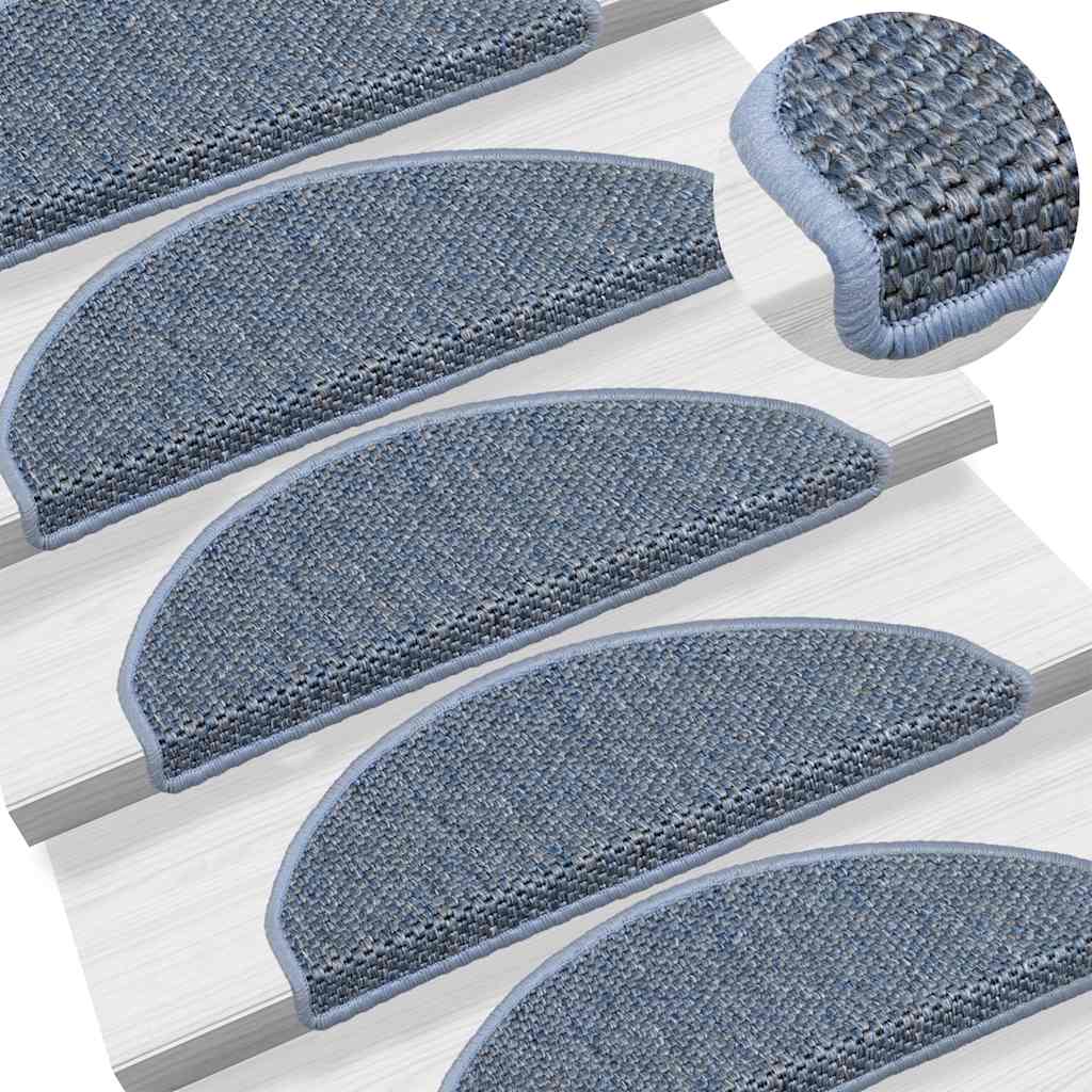 selvklæbende trappemåtter 15 stk. 65x21x4 cm sisal-look blå